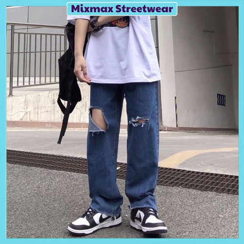 [ORDER-CÓ BIG SIZE] Quần bò jeans ống rộng rách gối Ulzzang hiphop siêu chất ❤️