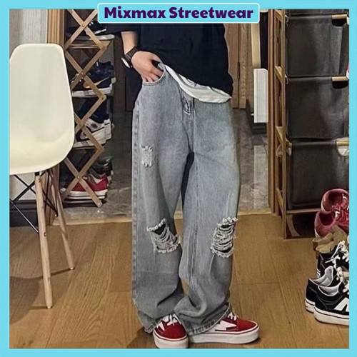 [ORDER+ẢNH THẬT] Quần bò jeans ống rộng rách gối tua rua màu vintage bụi bặm Ulzzang hiphop siêu chất ❤️