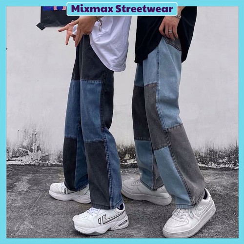 [ORDER-CÓ BIG SIZE+ẢNH THẬT] Quần bò jeans ống rộng phối màu xám + xanh unisex Ulzzang siêu chất ❤️