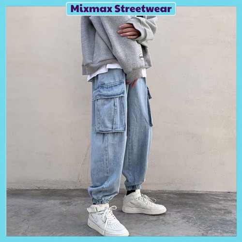 [ORDER+ẢNH THẬT] Quần bò jeans ống rộng túi hộp bo chun gấu cạp chun dáng jogger Ulzzang hiphop siêu chất ❤️