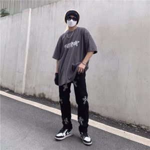 [ORDER] Quần bò jeans ống rộng thêu hoạ tiết thánh giá CH màu đen hiphop siêu chất ❤️