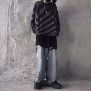[ORDER] Quần bò jeans ống rộng xanh nhạt cách điệu vải phối dọc sườn Ulzzang unisex siêu chất ❤️