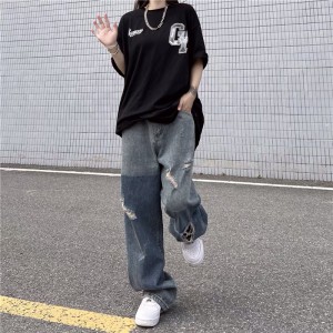 [ORDER+ẢNH THẬT] Quần bò jeans ống rộng phối màu đậm nhạt ombre rách cách điệu Ulzang hiphop unisex cá tính