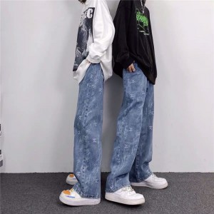 [ORDER-CÓ BIG SIZE] Quần bò jeans ống rộng mài hoạ tiết màu xanh nhạt hiphop siêu chất ❤️