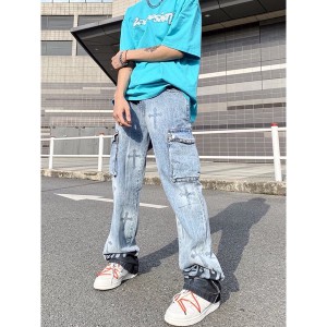 [ORDER+ẢNH THẬT] Quần bò jeans ống rộng chữ thập hình thánh giá mix ngọn lửa đen CH túi hộp hiphop Ulzzang siêu chất ❤️