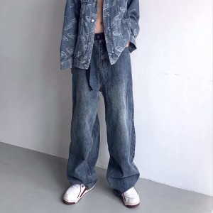 [ORDER+ẢNH THẬT] Quần bò jeans ống rộng oversize màu xanh khói đậm kèm đai điều chỉnh eo Ulzzang unisex hiphop siêu chất