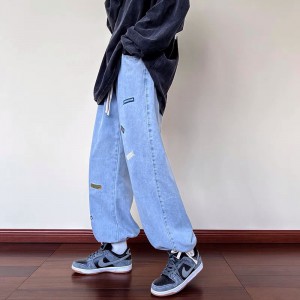 [ORDER+ẢNH THẬT] Quần bò jeans ống rộng sticker cạp chun dây rút Ulzzang unisex hiphop siêu chất ❤️