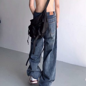 [ORDER+ẢNH THẬT] Quần bò jeans ống rộng oversize màu xanh khói đậm kèm đai điều chỉnh eo Ulzzang unisex hiphop siêu chất