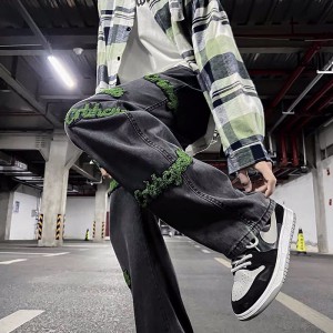 [ORDER+ẢNH THẬT] Quần bò jeans ống rộng chữ nổi eo chun dây rút cách điệu hiphop Ulzzang siêu chất ❤️