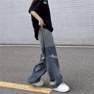 [ORDER+ẢNH THẬT] Quần bò jeans ống rộng phối màu đậm nhạt ombre rách cách điệu Ulzang hiphop unisex cá tính