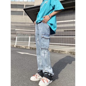 [ORDER+ẢNH THẬT] Quần bò jeans ống rộng chữ thập hình thánh giá mix ngọn lửa đen CH túi hộp hiphop Ulzzang siêu chất ❤️