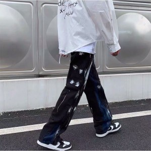 [ORDER] Quần bò jeans ống rộng phối màu xanh đen vảy sơn hiphop siêu chất ❤️