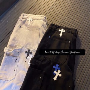 [ORDER+ẢNH THẬT] Quần bò jeans ống rộng hoạ tiết thánh giá vảy sơn cách điệu Ulzzang hiphop siêu chất ❤️