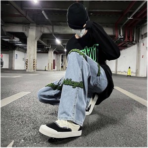 [ORDER+ẢNH THẬT] Quần bò jeans ống rộng chữ nổi eo chun dây rút cách điệu hiphop Ulzzang siêu chất ❤️