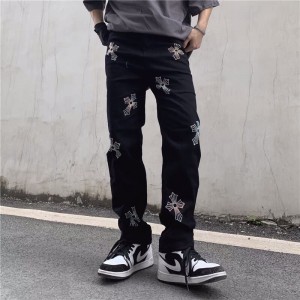 [ORDER] Quần bò jeans ống rộng thêu hoạ tiết thánh giá CH màu đen hiphop siêu chất ❤️