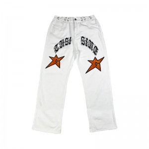 [ORDER+ẢNH THẬT-CÓ BIG SIZE] Quần bò jeans ống rộng màu trắng in chữ hình ngôi sao Unisex Ulzzang hiphop siêu chất ❤️