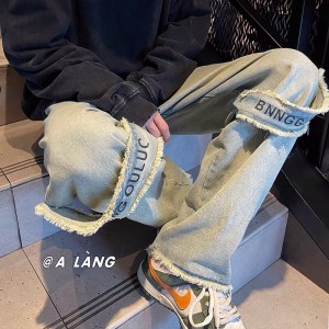 [ORDER+ẢNH THẬT] Quần bò jeans ống rộng màu bụi thêu chữ cách điệu hot trend Ulzzang unisex siêu chất ❤️