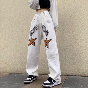[ORDER+ẢNH THẬT-CÓ BIG SIZE] Quần bò jeans ống rộng màu trắng in chữ hình ngôi sao Unisex Ulzzang hiphop siêu chất ❤️