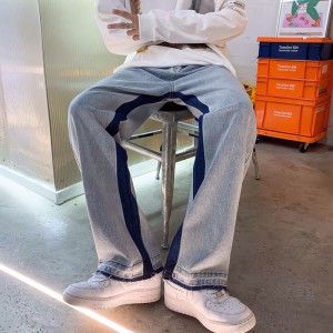 [ORDER+ẢNH THẬT] Quần bò jeans ống rộng form loe thêu chữ nghệ thuật phối viền xanh đậm Ulzzang hiphop siêu chất ❤️