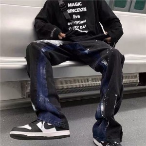 [ORDER] Quần bò jeans ống rộng phối màu xanh đen vảy sơn hiphop siêu chất ❤️