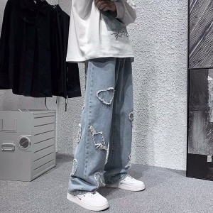 [ORDER+ẢNH THẬT] Quần bò jeans ống rộng tua rua hình trái tim cách điệu hiphop Ulzzang siêu chất ❤️