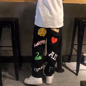 [ORDER+ẢNH THẬT+VIDEO TỰ QUAY] Quần bò jeans ống rộng in hình Ulzzang unisex hip hop siêu chất