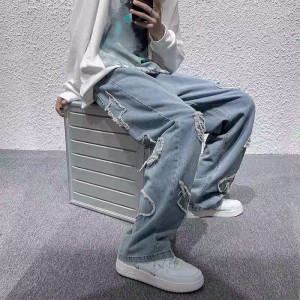 [ORDER+ẢNH THẬT] Quần bò jeans ống rộng tua rua hình trái tim cách điệu hiphop Ulzzang siêu chất ❤️