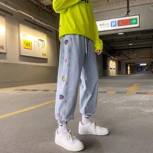 [ORDER] Quần bò jeans ống rộng kiểu dáng jogger thêu hoạ tiết bo chun Ulzzang siêu chất ❤️