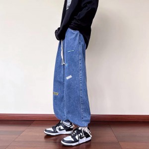 [ORDER+ẢNH THẬT] Quần bò jeans ống rộng sticker cạp chun dây rút Ulzzang unisex hiphop siêu chất ❤️