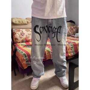 [ORDER+ẢNH THẬT] Quần bò jeans ống rộng in chữ Savage form rộng oversize Ulzzang hiphop siêu chất ❤️