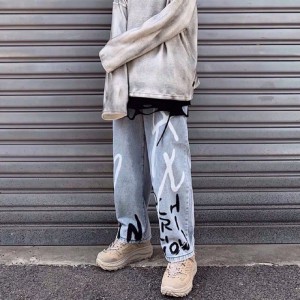 [ORDER+ẢNH THẬT] Quần bò jeans ống rộng vảy sơn graffiti màu xanh nhạt Ulzzang unisex hiphop siêu chất ❤️