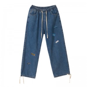 [ORDER+ẢNH THẬT] Quần bò jeans ống rộng sticker cạp chun dây rút Ulzzang unisex hiphop siêu chất ❤️