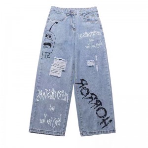 [ORDER+ẢNH THẬT] Quần bò jeans ống rộng in chữ nghệ thuật mài tua rua Ulzzang siêu chất