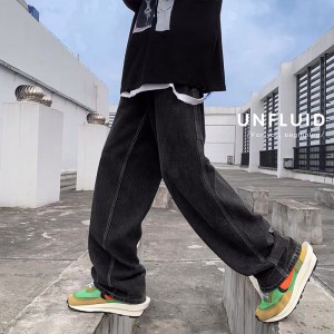 [ORDER-CÓ BIG SIZE] Quần bò jeans ống rộng màu đen chỉ trắng cách điệu Ulzzang hiphop unisex basic siêu đẹp ❤️