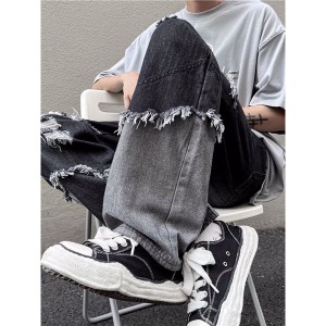 [ORDER+ẢNH THẬT] Quần bò jeans ống rộng tua rua phối màu Ulzzang cách điệu hiphop siêu chất ❤️