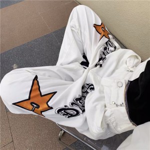 [ORDER+ẢNH THẬT-CÓ BIG SIZE] Quần bò jeans ống rộng màu trắng in chữ hình ngôi sao Unisex Ulzzang hiphop siêu chất ❤️