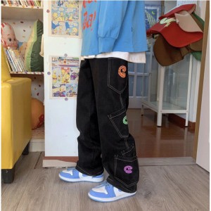 [ORDER+ẢNH THẬT] Quần bò jeans ống rộng cách điệu chỉ nổi in hình nghệ thuật Ulzzang hiphop siêu chất ❤️