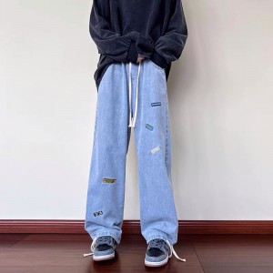 [ORDER+ẢNH THẬT] Quần bò jeans ống rộng sticker cạp chun dây rút Ulzzang unisex hiphop siêu chất ❤️