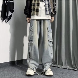 [ORDER+ẢNH THẬT] Quần bò jeans ống rộng túi hộp zipper kéo khoá sườn màu xanh nhạt vintage và đen Ulzzang hiphop