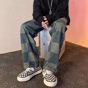 [ORDER] Quần bò jeans ống rộng hoạ tiết mosaic kẻ caro phối màu Ulzzang hiphop siêu chất ❤️