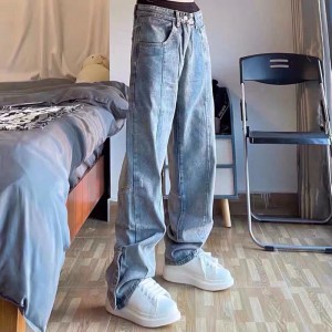 [ORDER+ẢNH THẬT] Quần bò jeans ống rộng thêu chữ cúc bấm Ulzzang cách điệu màu xanh nhạt hiphop siêu chất ❤️