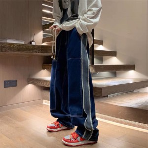 [ORDER+ẢNH THẬT] Quần bò jeans ống rộng sọc sườn cạp chun dây rút phối màu chỉ nổi Ulzzang hiphop siêu chất ❤️