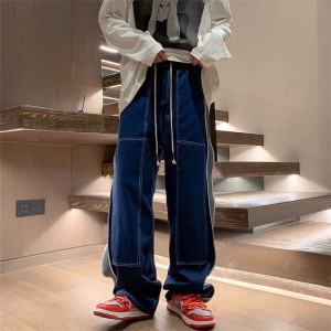 [ORDER+ẢNH THẬT] Quần bò jeans ống rộng sọc sườn cạp chun dây rút phối màu chỉ nổi Ulzzang hiphop siêu chất ❤️
