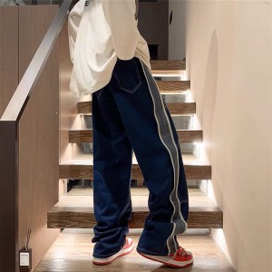 [ORDER+ẢNH THẬT] Quần bò jeans ống rộng sọc sườn cạp chun dây rút phối màu chỉ nổi Ulzzang hiphop siêu chất ❤️