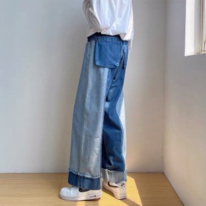 [ORDER+ẢNH THẬT] Quần bò jeans ống rộng phối màu đậm nhạt tua rua Ulzzang hiphop siêu chất ❤️