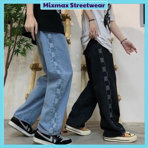 [SẴN 1 SỐ SIZE-CÓ BIG SIZE] Quần bò jeans ống rộng phối hoạ tiết mosaic sườn hiphop streetstyle Ulzzang siêu chất ❤️