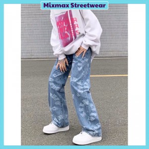 [ORDER+ẢNH THẬT-CÓ BIG SIZE] Quần bò jeans ống rộng in chữ cách điệu Ulzzang unisex hiphop cá tính siêu chất ❤️