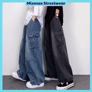 [ORDER+ẢNH THẬT] Quần bò jeans ống rộng túi hộp oversize cạp chun dây rút jogger ống pha màu ombre Ulzzang unisex