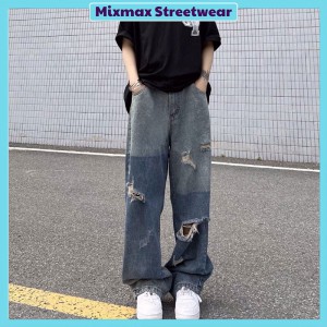 [ORDER+ẢNH THẬT] Quần bò jeans ống rộng phối màu đậm nhạt ombre rách cách điệu Ulzang hiphop unisex cá tính