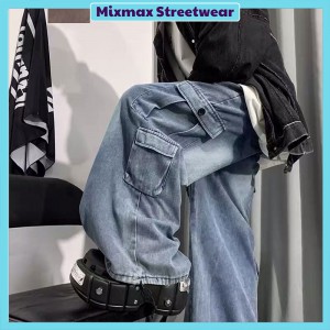 [ORDER+ẢNH THẬT] Quần bò jeans ống rộng túi hộp 4 túi cạp chun dây rút eo và rút ống Ulzzang hiphop siêu chất ❤️